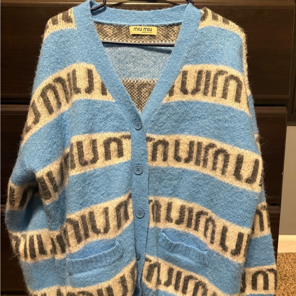 Miu Miu Blue, Cream, and Grey Cardigan